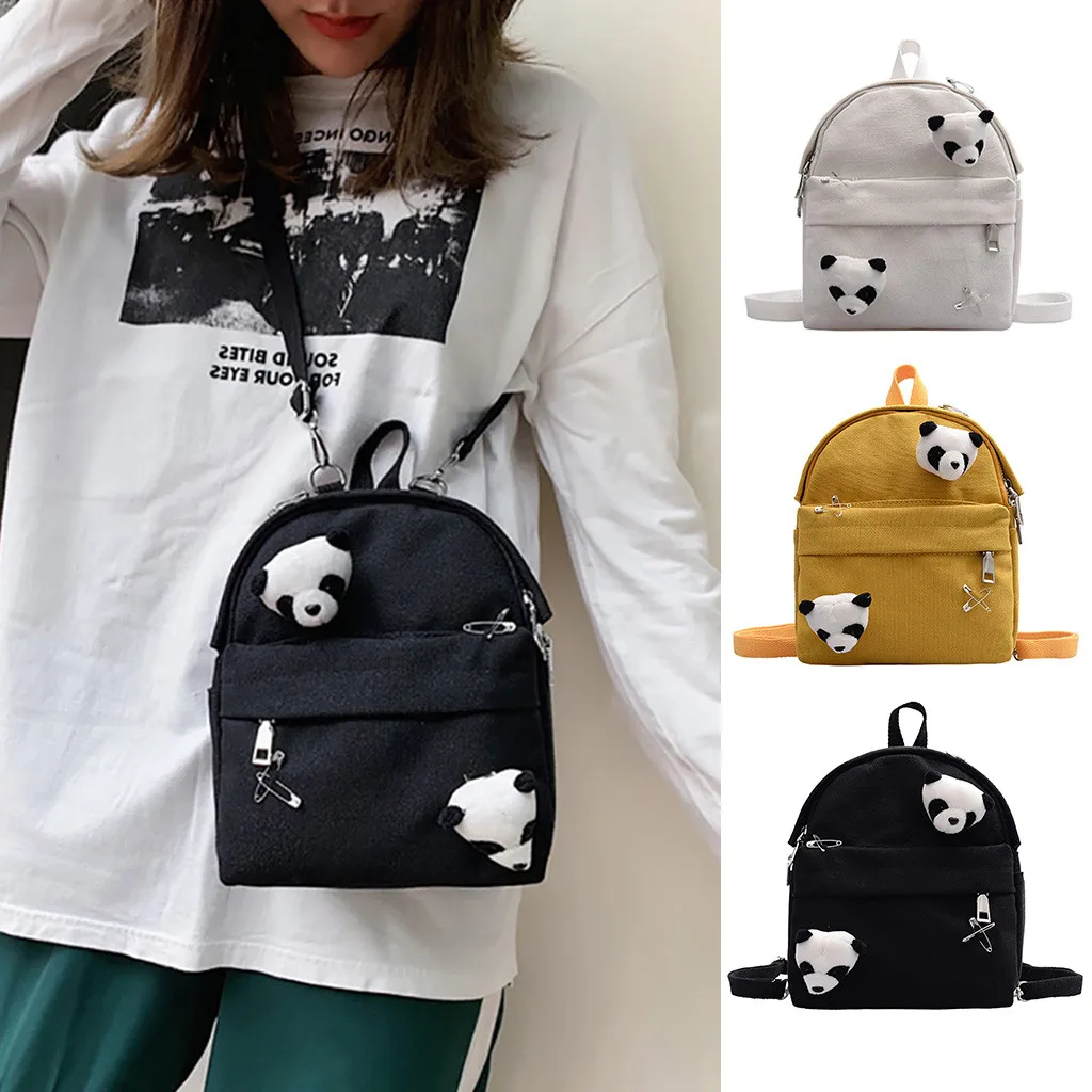 MAIOUMY, рюкзаки, женские, одноцветные, милые, мультяшная панда, маленький рюкзак, женские, холщовые, многофункциональные, на плечо, женские сумки Mochila
