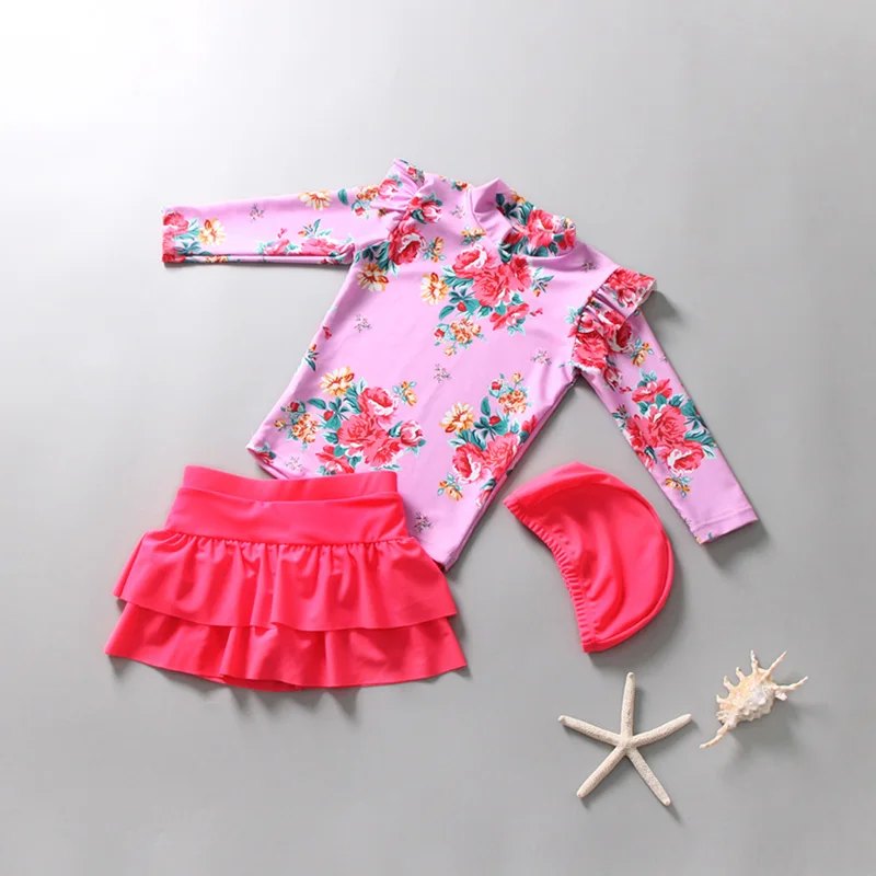 Girls Swimsuit Children's little girl middle and big child split skirt long sleeve sunscreen lovely princess