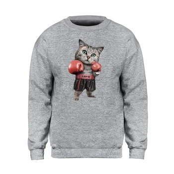 

Boxing Cat Sweatshirt Men Cool Gym Hoodie Crewneck Sweatshirts 2019 Winter Autumn Streetwear Fitness Sports Cartoon Sportswear