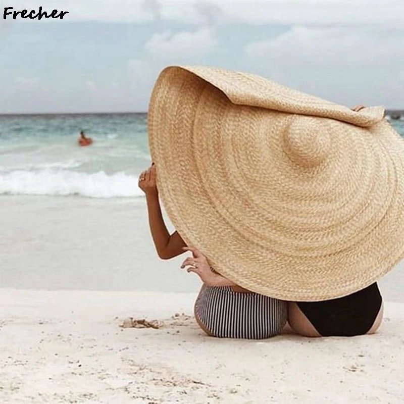 Moda 80CM Moda Grande Sole Estivo Anti-UV Protezione Pieghevole Cappello di Paglia Donna Copertura Oversize Pieghevole Parasole Cappello da Spiaggia_voghion.com