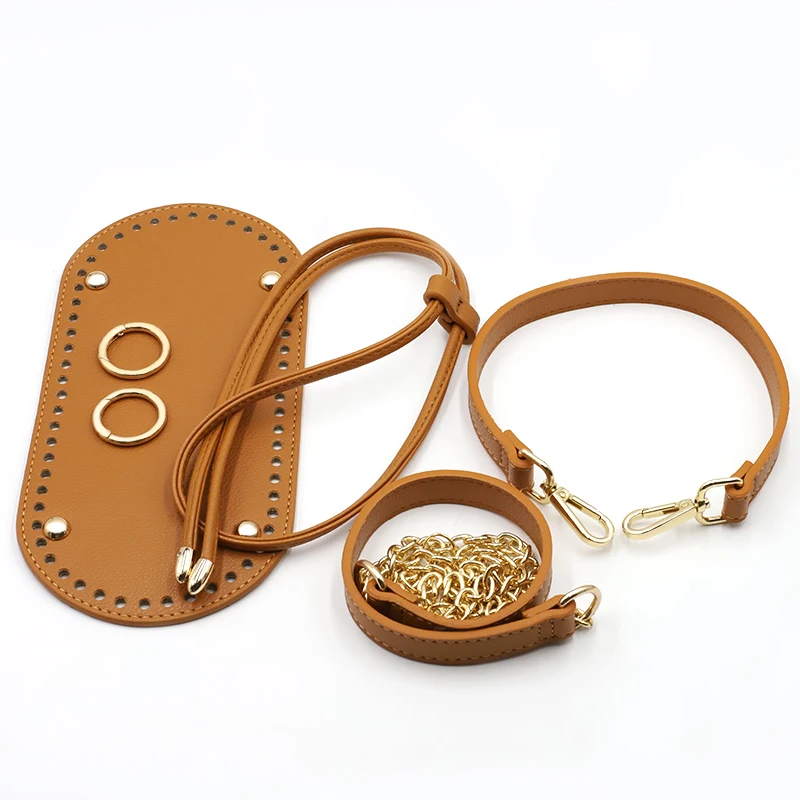 6PCS/Set Handmade Chain Handbag Shoulder Strap Woven Bag Set Leather Bag Bottoms With Hardware Accessories for DIY Shoulder Bag