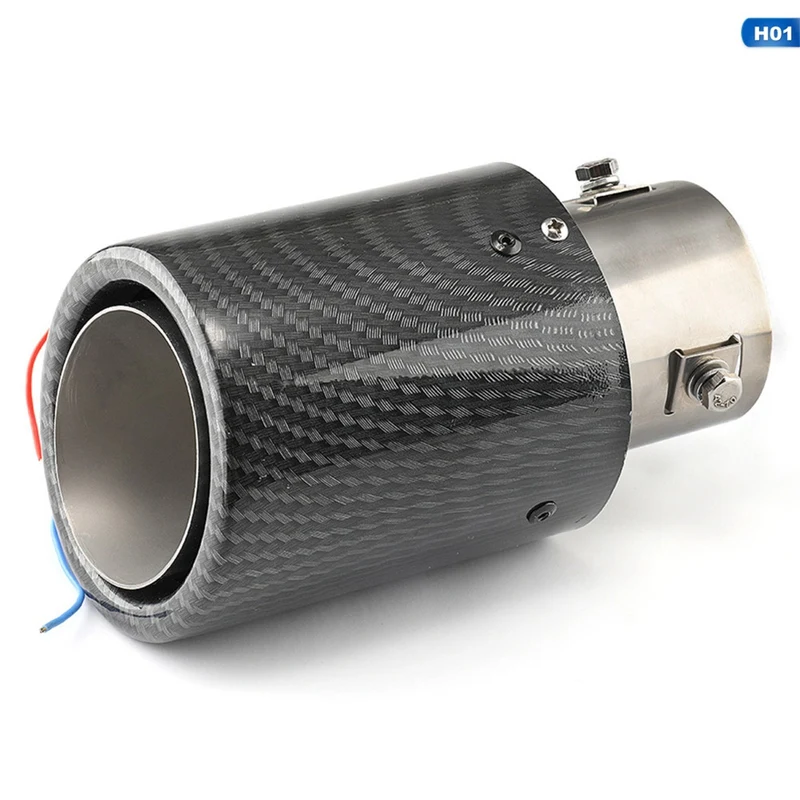 H01 Universal Matte Carbon Fiber Car Exhaust Pipe Tail Muffler Tip LED Light Aluminum alloy - Цвет: H01