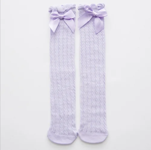 Purple 38cm Гольфы для маленьких девочек повседневные Хлопковые гольфы с бантом и оборками 28 см 38 см - Цвет: Purple 38cm