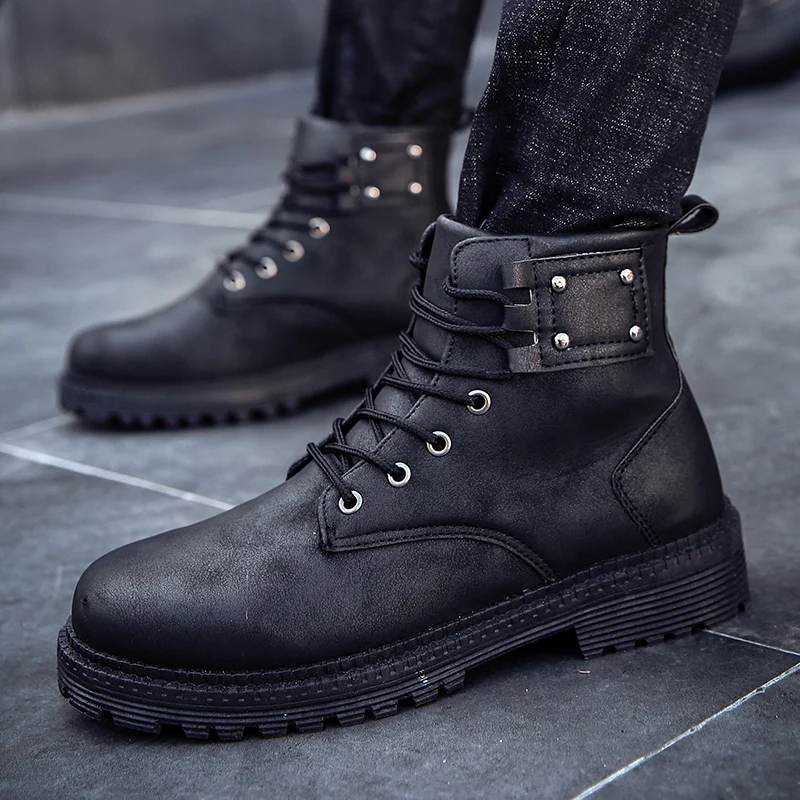 

Martin boots men's high retro autumn and winter new tooling boots British wind to help wild trend shoes brown