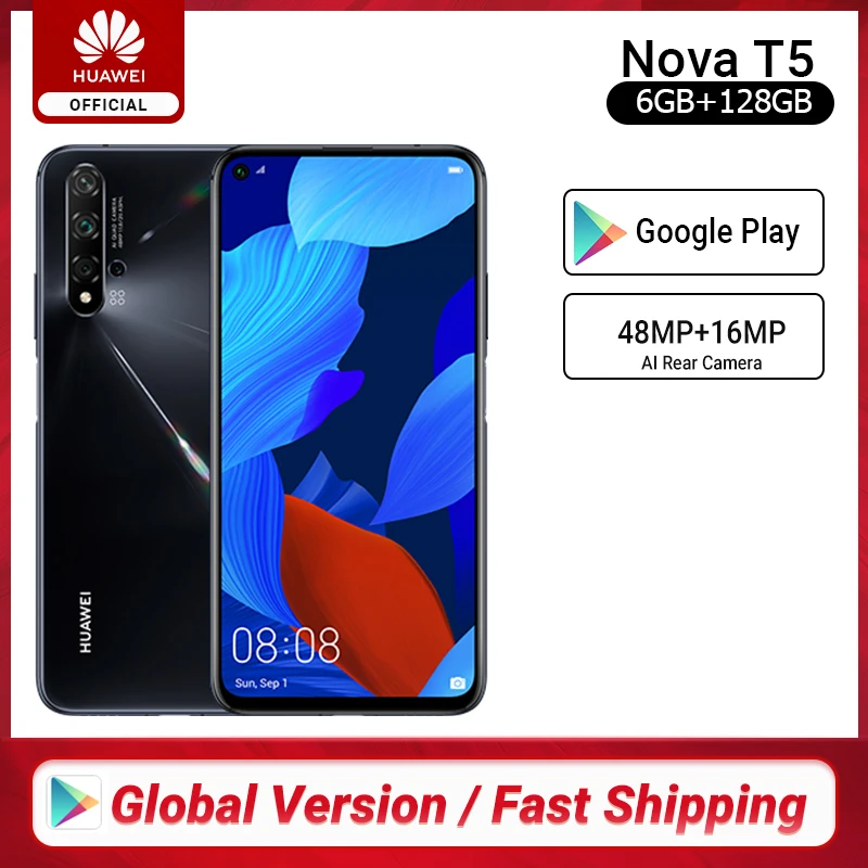Глобальная версия Huawei Nova 5 T 6GB 128GB смартфон 48MP камеры 32MP фронтальная камера 6 26