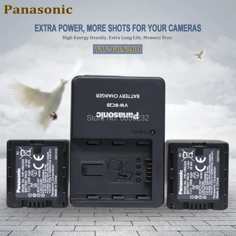 2 шт. Panasonic VW-VBN260 7,2 v 2500 мА/ч, Перезаряжаемые Батарея TM900 SD800 HS900 SD900 цифровой Камера+ 1 шт. VW-BC20 заряда