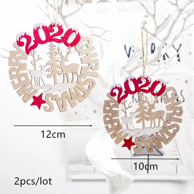 2Pcs Merry Christmas Новогодняя натуральная Деревянная Рождественская елка орнамент деревянная подвеска Рождественский подарок Noel Рождественское украшение для дома Navidad Deco - Цвет: 2Pcs Merry Christmas