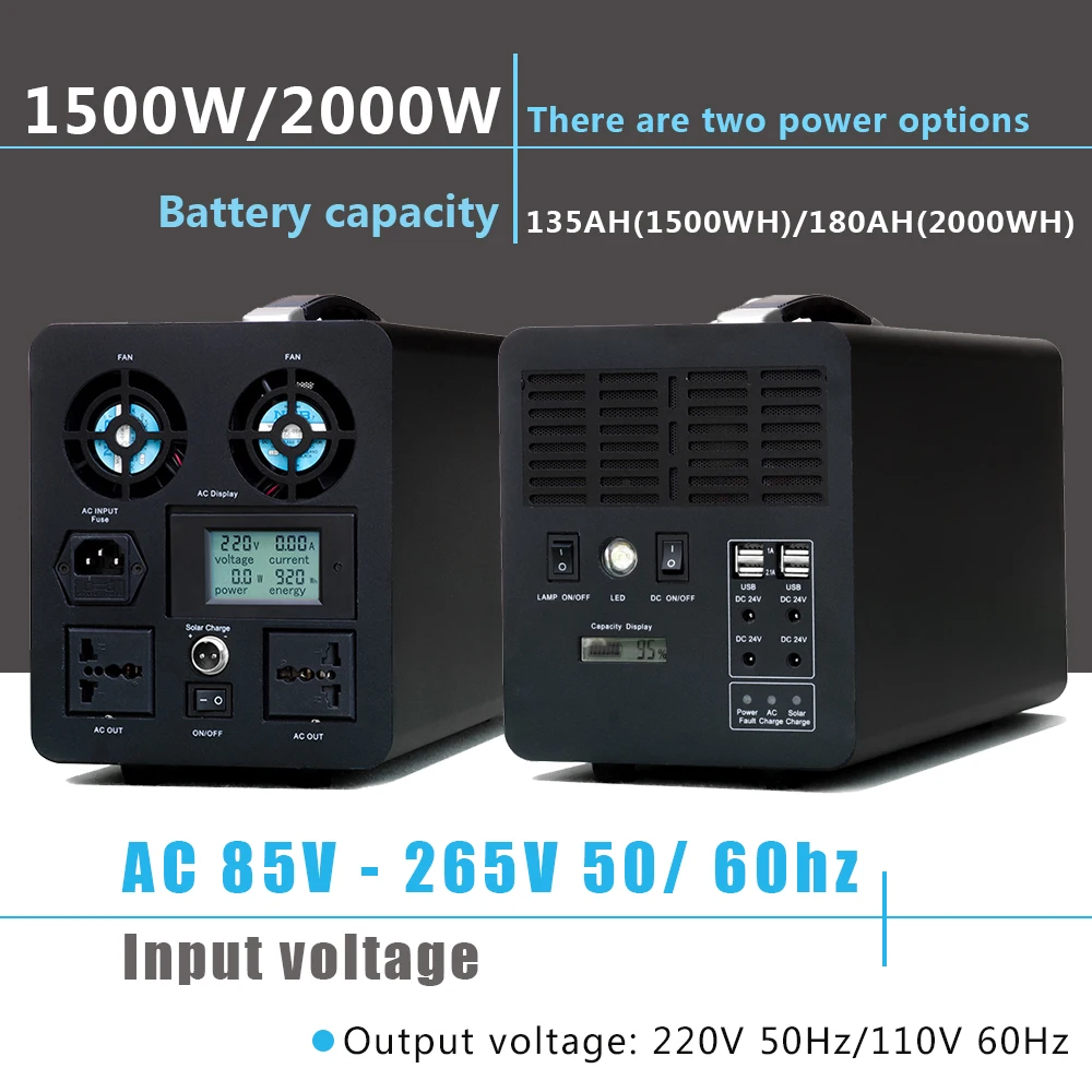 US $1.180.00 Power Station 1500W Output Power DC24V 220V110V Protable Power Bank With Light For Phone Computer Table Icebox Fan Ventilator