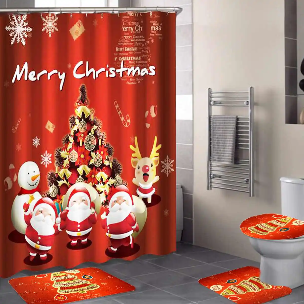 Merry Christmas, водонепроницаемая занавеска для ванной, Рождественский Санта Клаус, коврик для ванной, крышка для унитаза, коврик для ванной, нескользящий коврик, набор