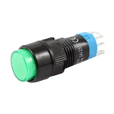 

AC 250V 3A SPDT 5 Pin Soldering Momentary Green Round Push Button Switch