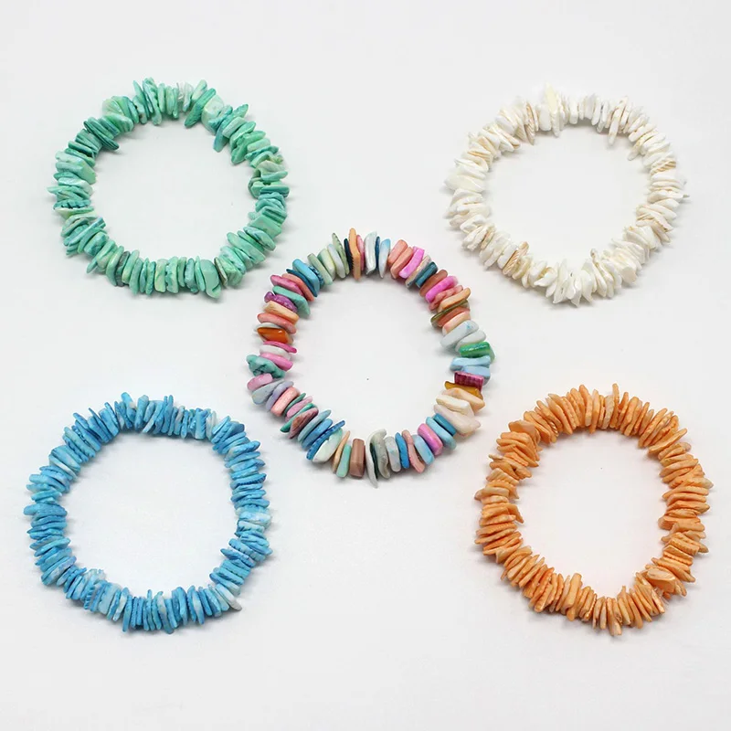 

Seashell bracelet for women multicolor Broken puka cowrie shell bracelet Vsco girl beaded accessories Elastic rope jewelry