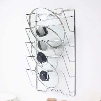 

Iron Pot Lid Cover Holder Organizer Container Drainer Wall Mounted