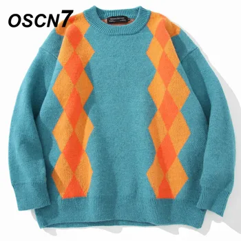 

OSCN7 Funny Oversize Sweaters Men 2020 Winter High Streetwear Fashion Mens Pullovers Round Neck Vintage Sweaters 294