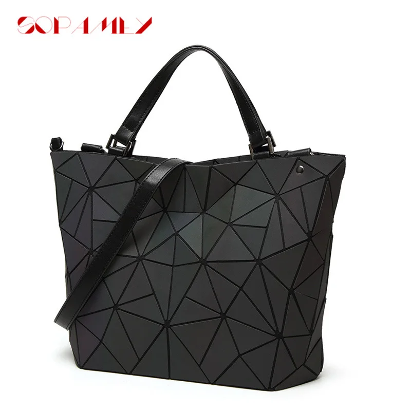 

2018 Luxury Handbags Women Bags Designer Female Geometry Shoulder Bags Plain Folding Handbags Luminous bolsos mujer sac a main