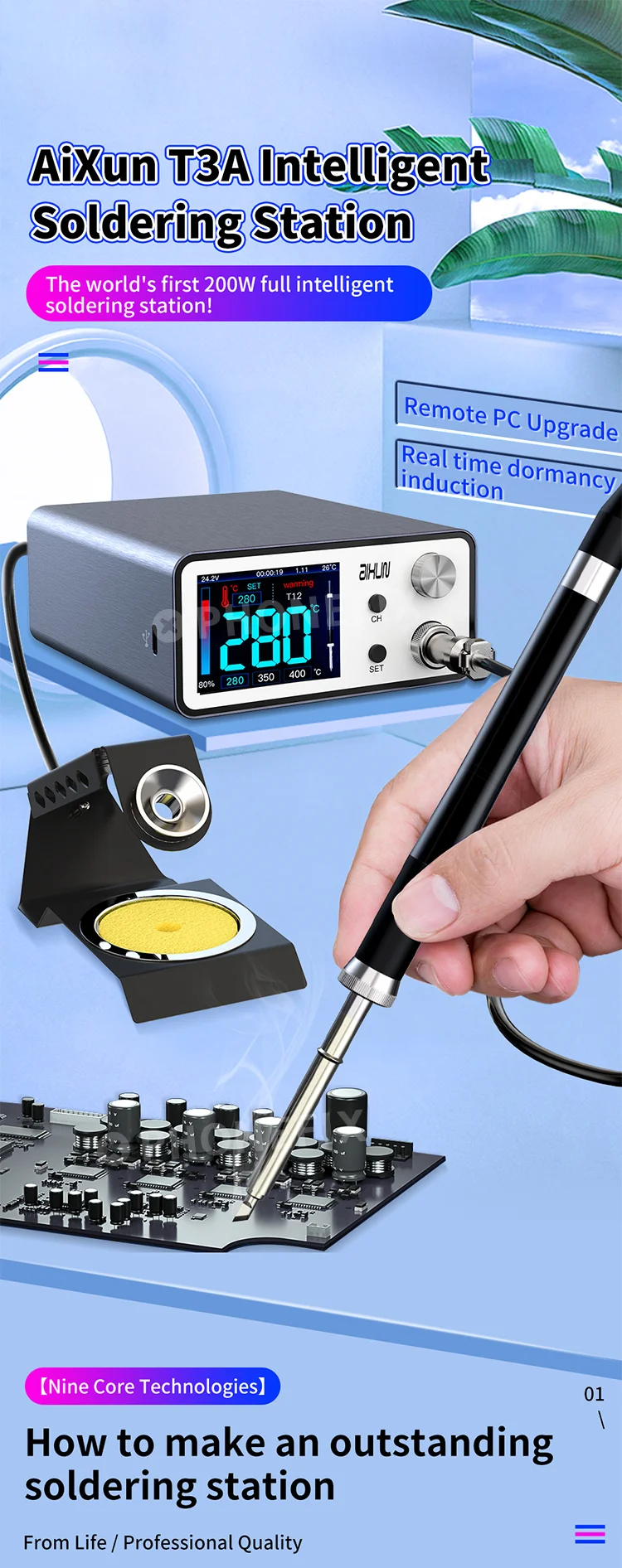 Aixun 200W T3A Intelligent Soldering Station With Electric soldering iron T12/T245/936 Handle Welding Tips For SMD BGA Repair hot air rework station