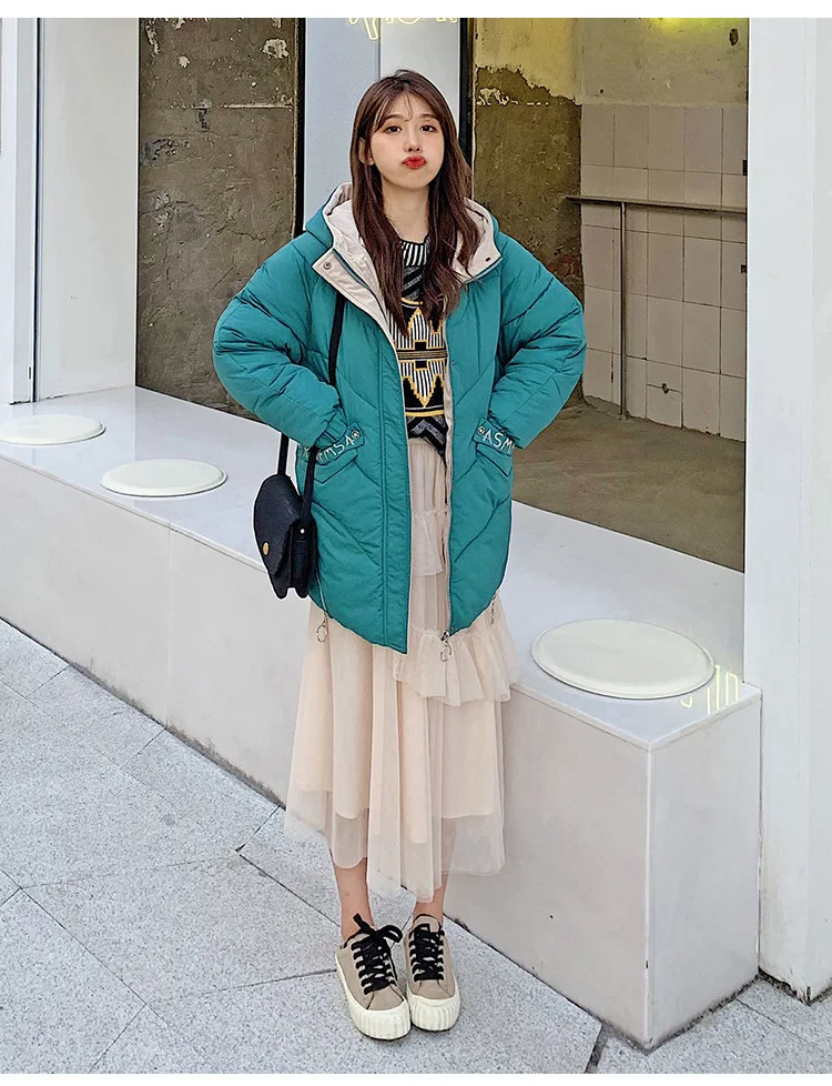 Winter down Jacket Cotton-padded Clothes Women's Mid-length Thick Warm Cotton-padded Jacket Student Korean-style down Coat Loose