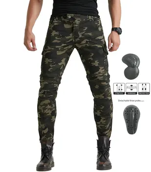 

2019 Camouflage Motorcycle Riding Jeans Split Anti-fall Locomotive Knight Armor Pants for 4 Seasons With Upgrade Knee Hip Pads