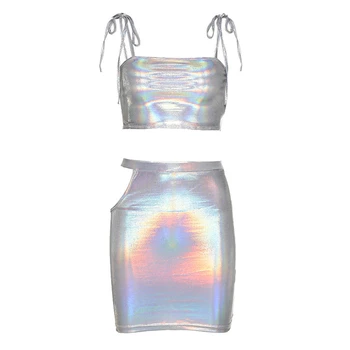 

New Sexy Womens Sleeveless Crop Tops Bodycon Skirt Ladies Clubwear Dress Tracksuit 2pcs Outfits Solid Sliver Blue Women Sets