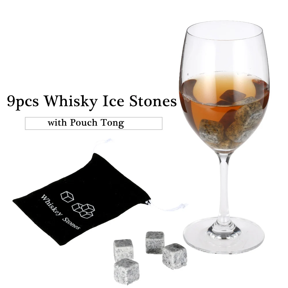 9pcs Whiskey Stone Ice Stones Drinks Cooler Cubes Beer Rocks Granite with Pouch Tong For Bar Summer Cool Tool | Дом и сад