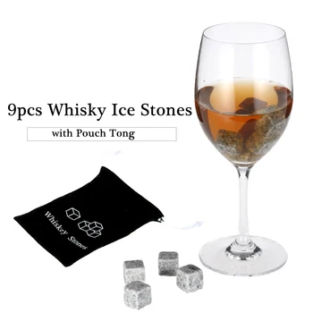 

9pcs Whiskey Stone Whiskey Ice Stones Drinks Cooler Cubes Beer Rocks Granite with Pouch Tong Beer Stone For Bar Summer Cool Tool