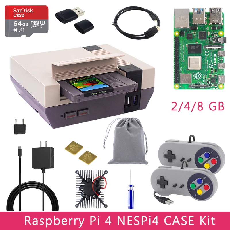 Оригинальный Raspberry Pi 4 NESPi4 чехол Комплект 2/4/8 ГБ + 32/64 Гб SD карта ридер микро кабель