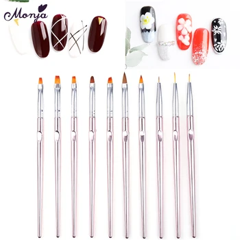 

Monja 10Pcs/Set Pink Handle Nail Art Brush Kit Acrylic Polish UV Gel Extension Builder Painting Pattern DIY Design Drawing Pen