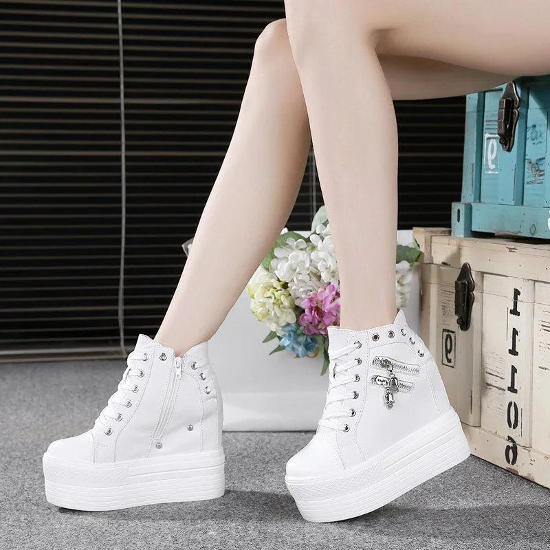 New 2020 Women Wedge Casual Shoes Zipper Height Increasing Breathable Women Autumn Platform Sneakers Walking Flat Trainers Shoes