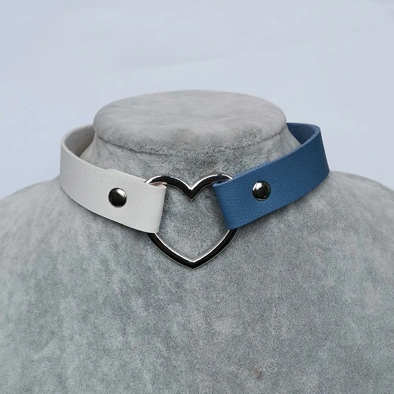 white blue Meajoe, двойной цвет, панк, готика, кожа, сердце, шипованное, колье, ожерелье, винтаж, шарм, круглый воротник, ожерелье, s, для женщин, ювелирное изделие, подарок - Окраска металла: white blue