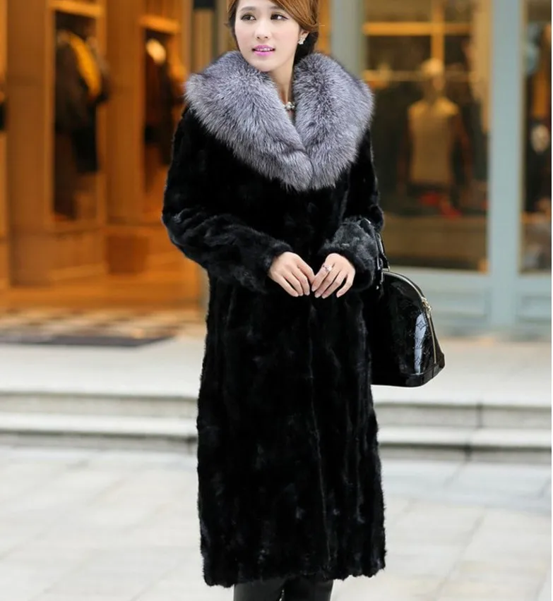 Vetement Women's Faux Fox Fur Coat Faux Mink Waterproof Overcoat Thick Furry Plus Size Coat Slim With Fur Collar Coat AW273