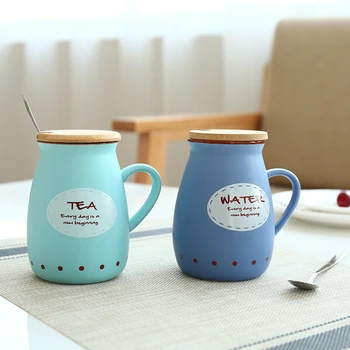 

Cute Coffee Mug with Spoon and Lid Korean Ceramic Cup Creativity Travel Esspresso Cup Gifts for Friends Tazas Drinkware MM60MK
