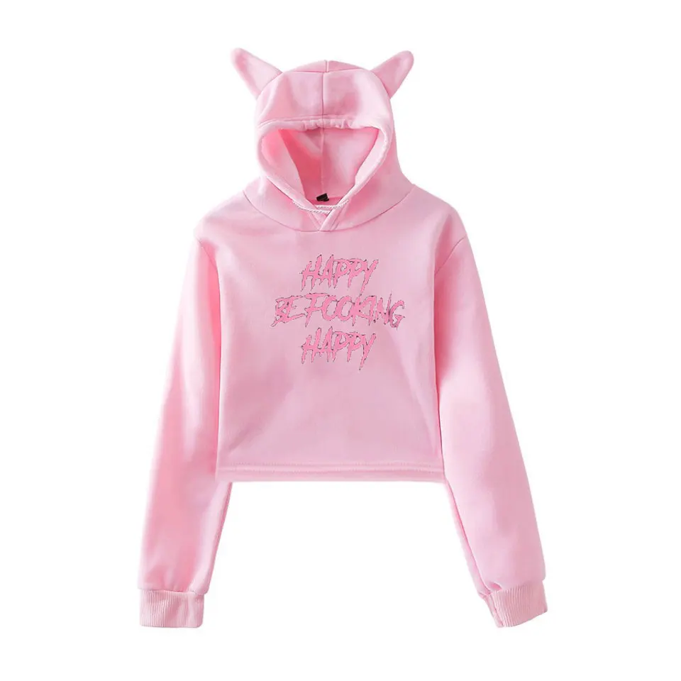 Толстовка в стиле хип-хоп yungblud be fooking happy, Женская толстовка Kawaii cat, толстовки для девочек, Дамский модный пуловер, короткие толстовки, толстовка