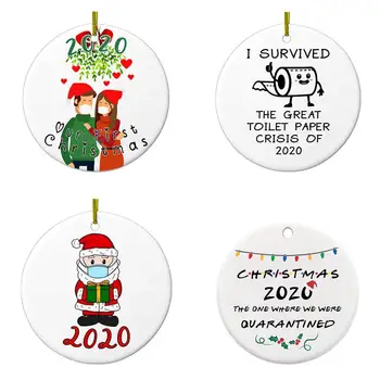 

2020 Quarantine Christmas Lovers Ornament Personalized Ceramic Christmas Tree Pendant Pandemic -Social Distancing New Year Gift