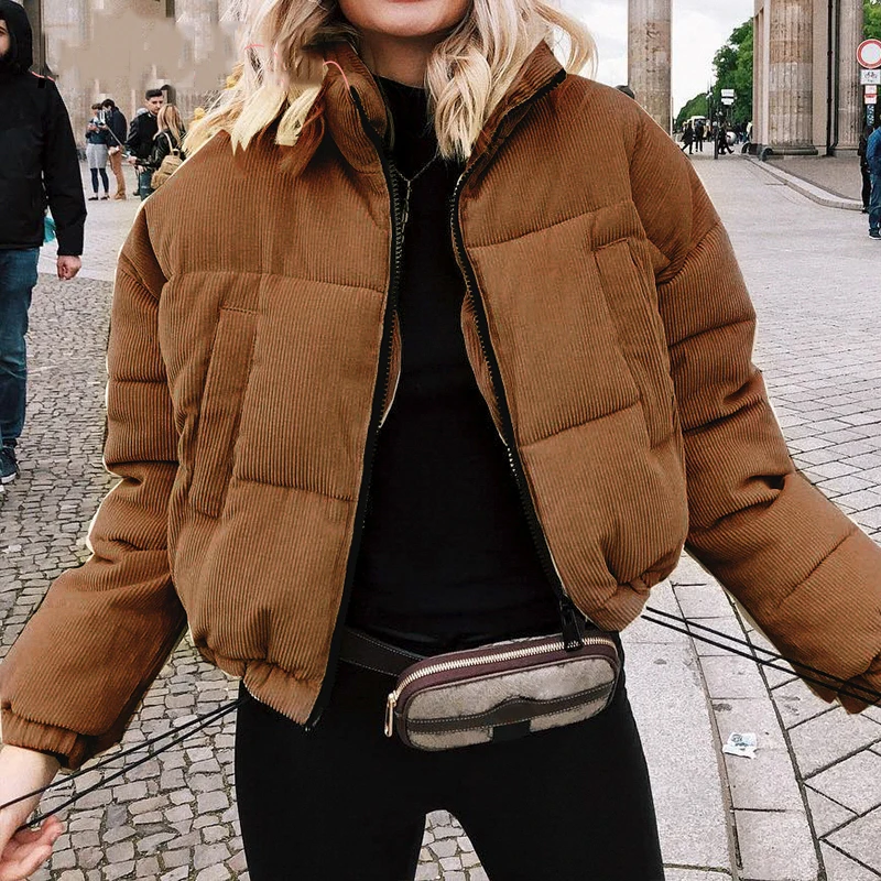 Повседневная Вельветовая Толстая парка пальто Зимняя теплая Модная верхняя одежда пальто для женщин 2019 Хаки Куртка в уличном стиле пальто