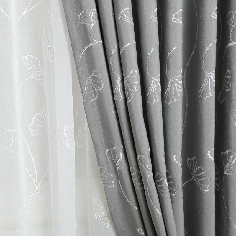 

Curtains for Living Dining Room Bedroom Modern Simple Water Lily Softy Embroidery Shading Curtain Fabric Blue Grey Blackout