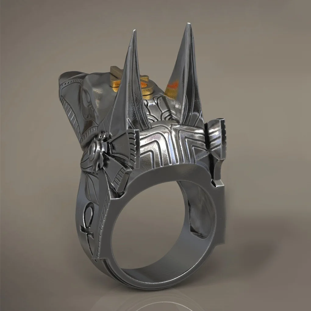 Majestic Stargate Egyptian Deity Anubis крест АНХ талисман Золото Серебро байкерское кольцо Винтаж Волчья Голова кольца для мужчин Панк ювелирные изделия