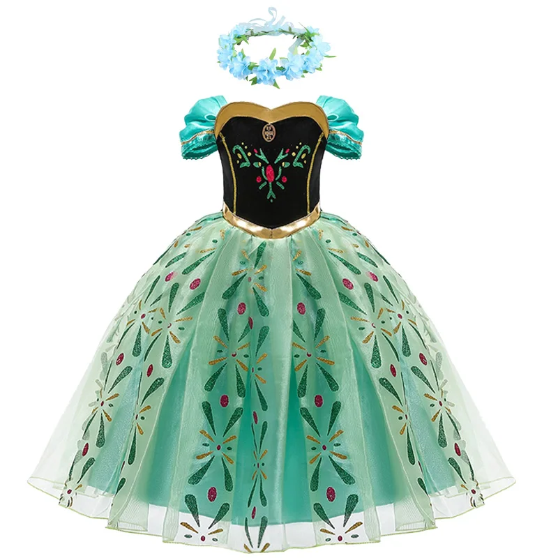 Girls Anna Elsa Elza Princess Dress Kids Costume with Wig Crown Children Snow Queen Halloween Birthday Party Cosplay Fancy Dress