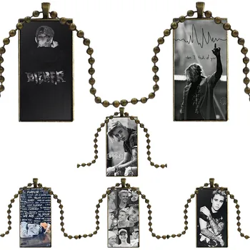 

For Women Glass Pendant Necklace Handmade Half Pendant Rectangle Necklace Fashion Sorry Love Yourself Justin Bieber