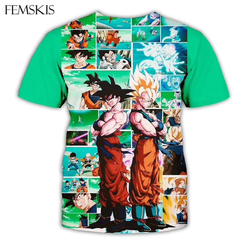 

FEMSKIS Summer New Dragon Ball Z T-shirt Super Saiyan Print 3D T Shirt Tees Tops Animation 3D Goku Hip Hop Men Women Shirts Tops