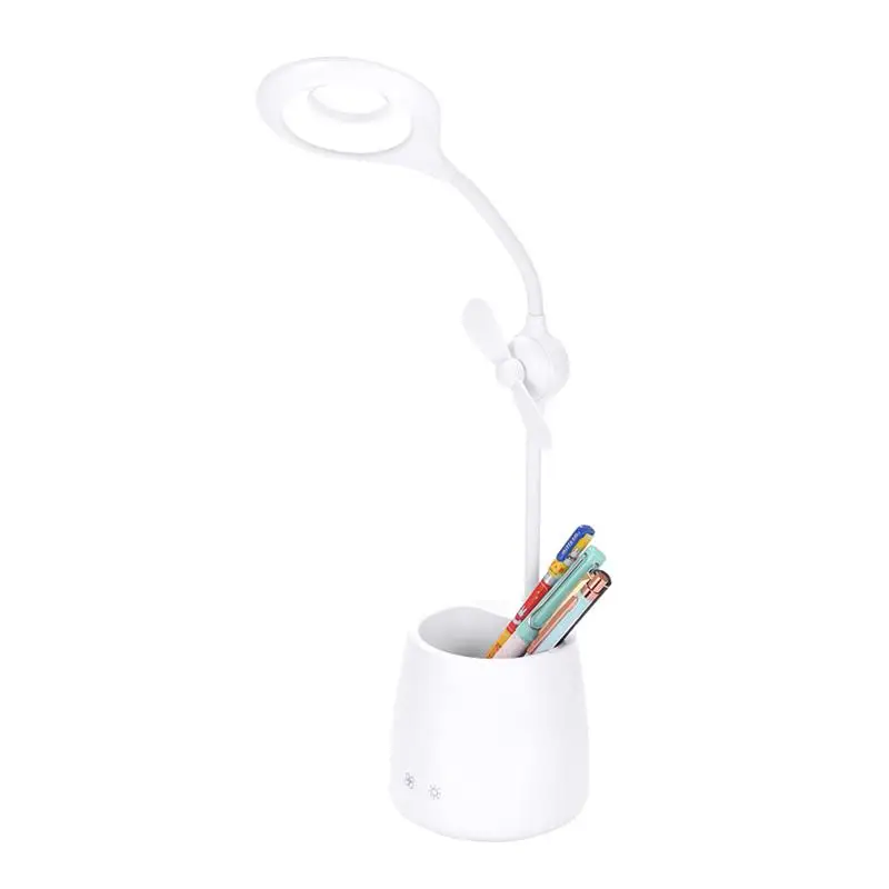 Многофункциональный перезаряжаемый светодиодный настольный светильник USB настольная лампа ручка контейнер вентилятор регулируемая яркость угол освещения 360 градусов