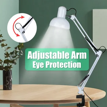 

AC110-240V Adjustable Flexible Swing Arm Desk Lamp Clamp On Study Artist Drafting Design Office Studio Clamp Table Light White