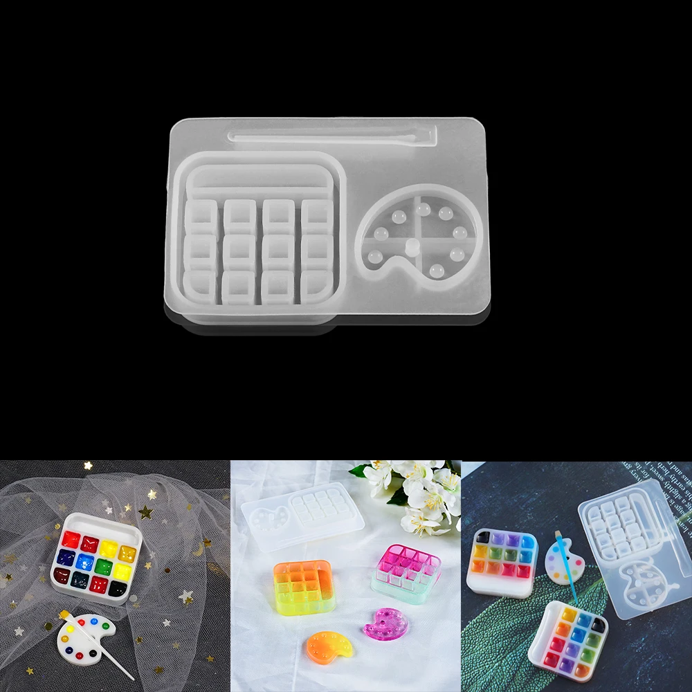 1Pcs Palette Pigment Brush Resin Mold Paint Tray Box Keychain Pendant Epoxy Resin Casting Mold DIY Jewelry Making Tools