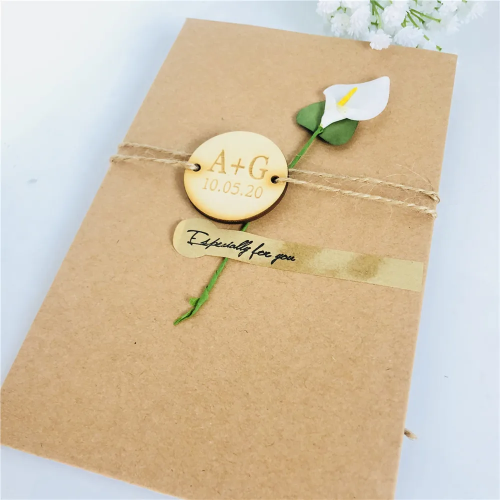  Bride Groom Initials Party Wooden Tag Custom Name Unique Wedding Favor Party Invitation with Envelo - 4000473153576