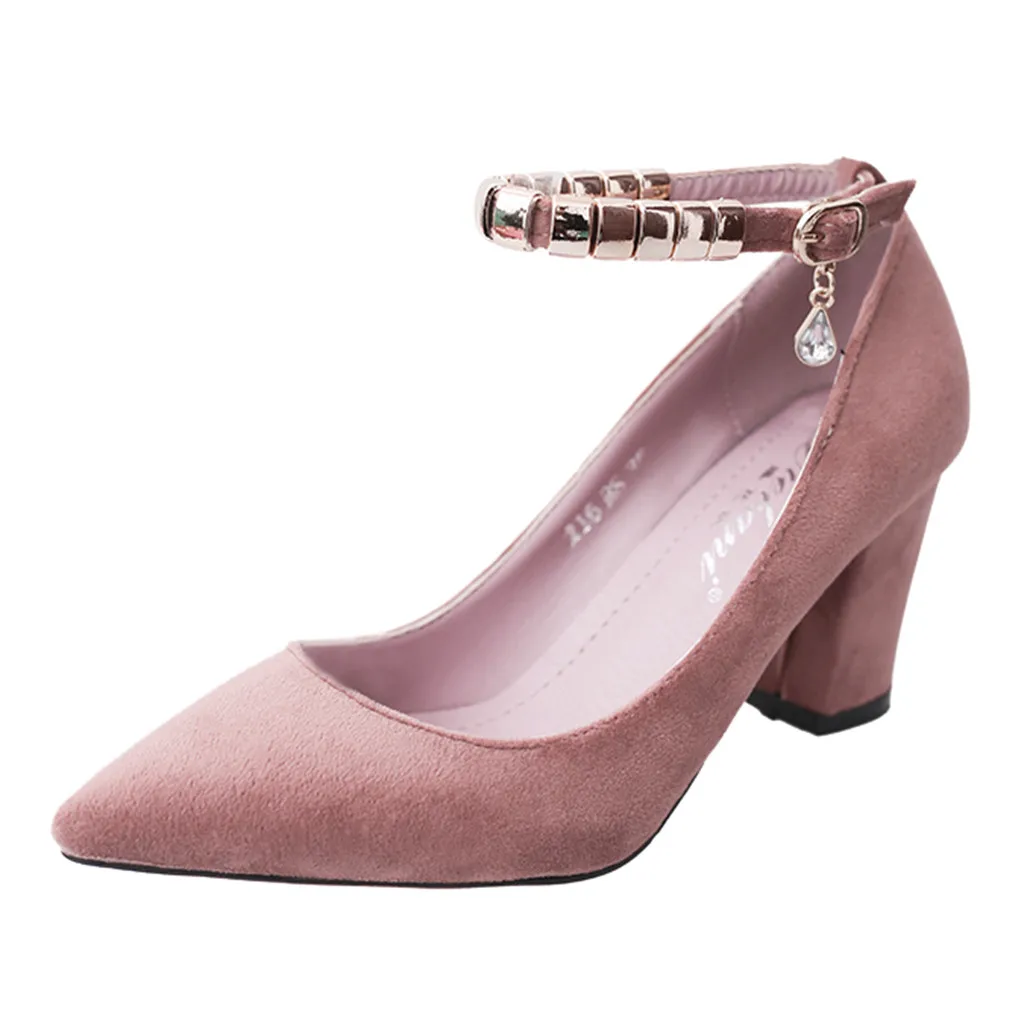 

Shoes Woman Pointed Thick With High Heel Rhinestone Flock Dignified Slip-On Expensive Four Seasons Shoes Woman High Heel