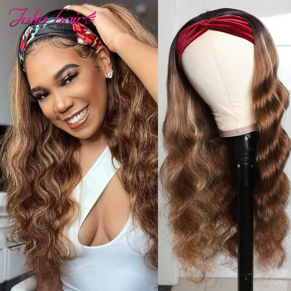 Peluca con diadema de Malasia cabello humano ondulado Ali Julia Remy cabello virgen diadema peluca y bufanda pelucas de cabello humano sin pegamento con diadema