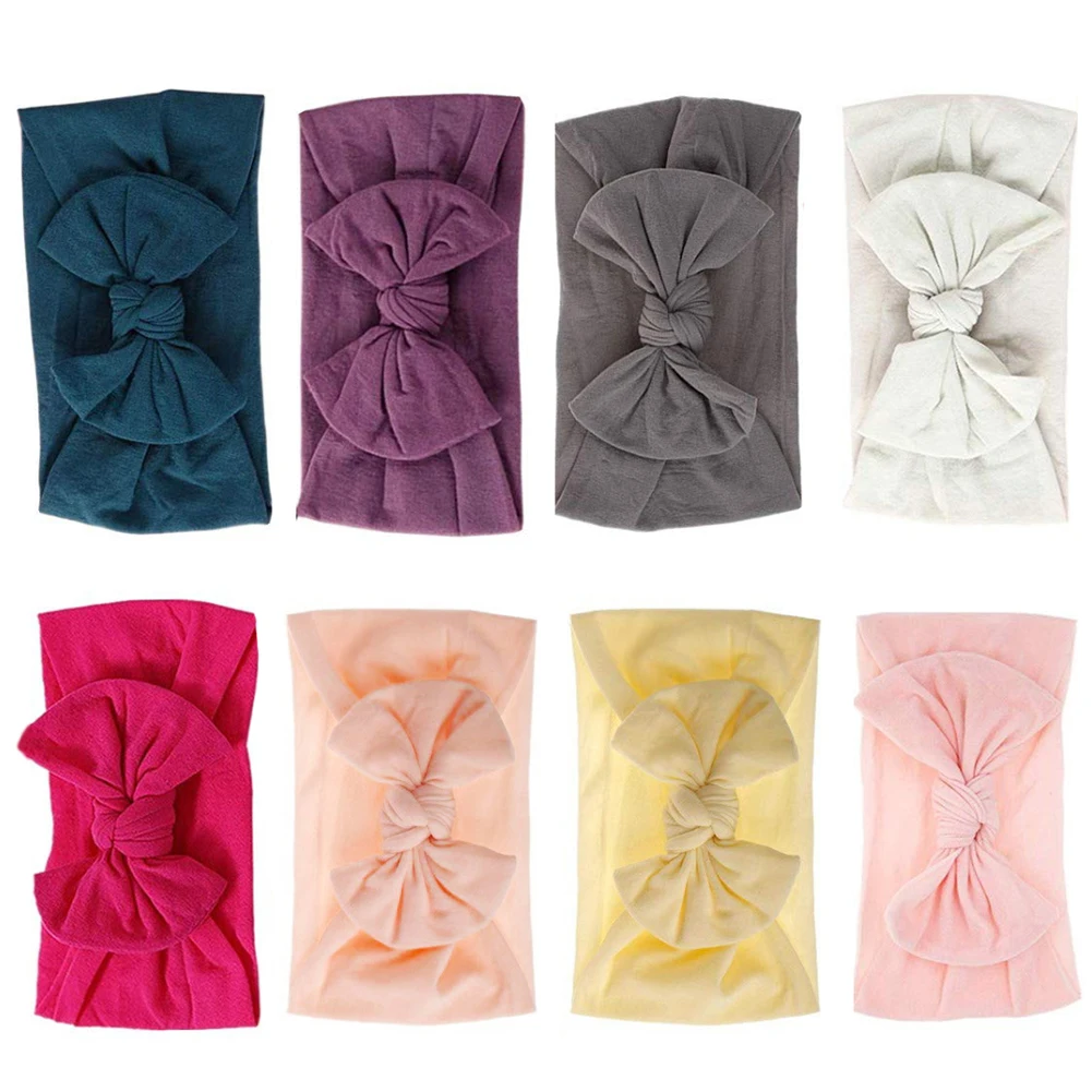 Headband 8Pcs/Set Cute Baby Girl Solid Color Bowknot Wide HairbandHeadwear Kids Turbans AccessoireGift New