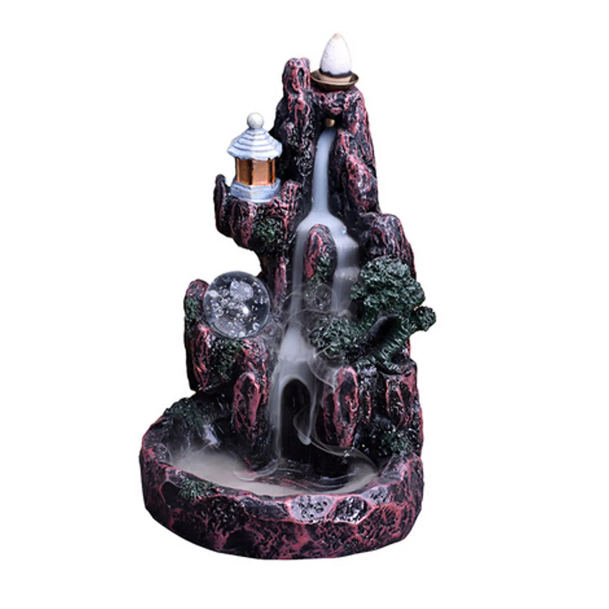 LED Waterfall Backflow Resin Incense Burner Glowing Ball Home Incense Holder Table Ornament