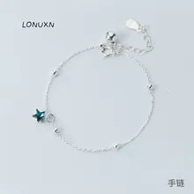 Высокое качество корейской версии Женская мода Свежий Дикий 925 Серебряный Синий звезда браслет с колокольчиками девушки прекрасные ювелирные украшения в подарок