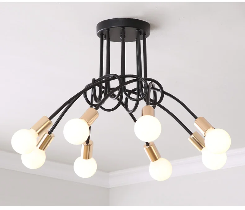 Vintage Chandelier For Living Room Nordic Bedroom Loft Kitchen Edison Bulbs Ceiling Lamp Creative Curve Hanging Light Fixture dining chandelier