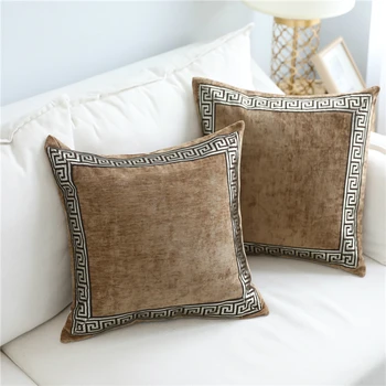

Brown Grey Velvet Cushion Cover Embroidered Pillow Case Throw 45*45/60*60cm Pillowcase Pillows Home Decorative Sofa For Cushions