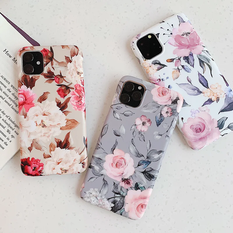

Vintage Flowers Phone Cases For iPhone 11 Pro Xs Max Xr X Floral Soft IMD Silicone Back Cover Coque For iPhone 6 6s 7 8 Plus